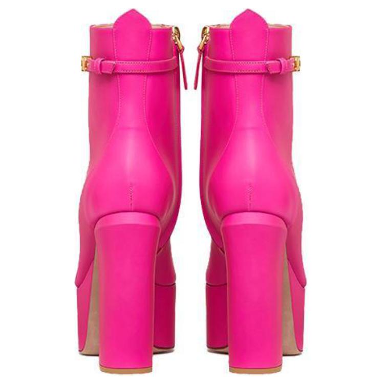 (W) Valentino Leather Zip Round-Toe Chunky Heel Ankle Boots 'Pink' 圖 5