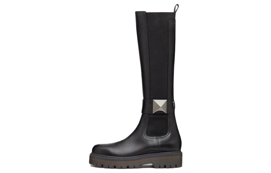 Buy 華倫天奴 One Stud 牛皮革 中跟 套筒 高筒靴 女款 黑色