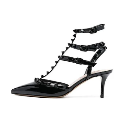 (W) Valentino Patent Leather Buckle Sandal 'Black Fashion'