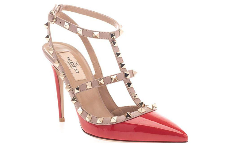 Lookbook 華倫天奴Valentino 漆皮 尖頭搭扣 細跟 高跟鞋 10公分 女款 紅色