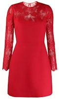 (Women) Valentino Red Lace Long Sleeve A-Line Dress SB3VA1H01CF157 (Women) Valentino Red Lace Long Sleeve A-Line Dress SB3VA1H01CF157