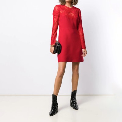 (W) Valentino Vestido Rojo de Encaje Manga Larga Corte Línea-A SB3VA1H01CF157 Lookbook (W) Valentino Vestido Rojo de Encaje Manga Larga Corte Línea-A SB3VA1H01CF157