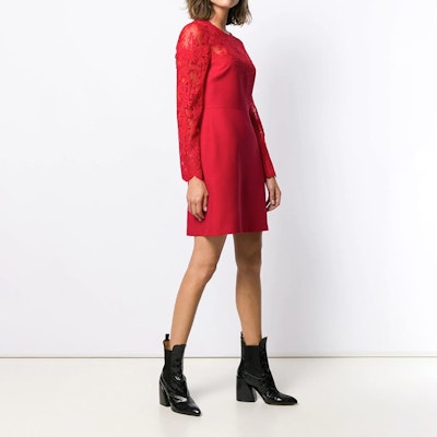 (W) Valentino Vestido Rojo de Encaje Manga Larga Corte Línea-A SB3VA1H01CF157 Purchase (W) Valentino Vestido Rojo de Encaje Manga Larga Corte Línea-A SB3VA1H01CF157