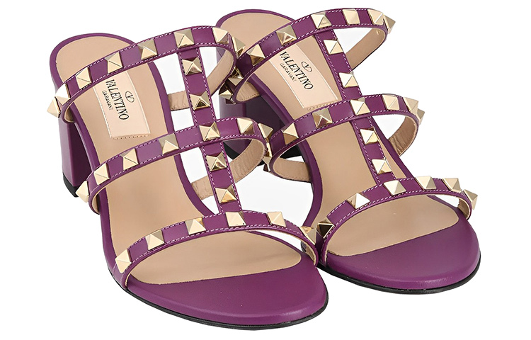 Order (W) 华伦天奴Rockstud 60紫色皮革凉鞋 XW0S0C47VODZA2
