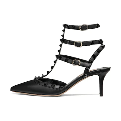 (W) Valentino Rockstud 'Black High-Heeled Sandals'