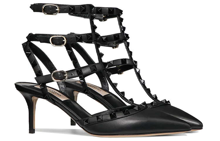 (W) Valentino Rockstud 'Black High-Heeled Sandals' 圖 2