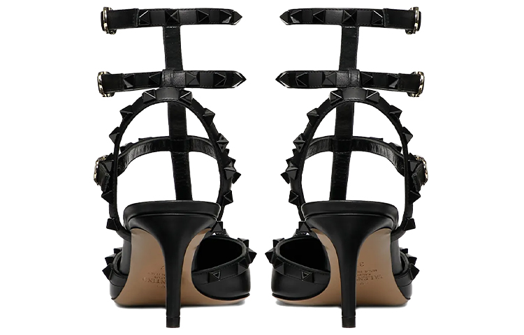 (W) Valentino Rockstud 'Black High-Heeled Sandals' 圖 4