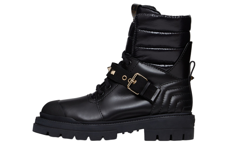 (W) Valentino Rockstud 'Black Lace-Up Ankle Boot'