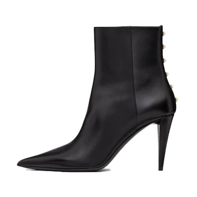 (W) Valentino Rockstud 'Black Leather Ankle Boot'
