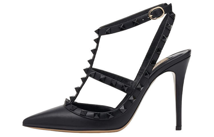 Buy (W) 华伦天奴黑色皮革铆钉高跟鞋 2W2S0393VB80NO