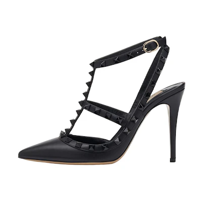 (W) Valentino Rockstud 'Black Leather Stiletto'