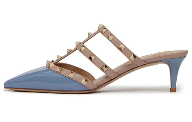 (Women) Valentino Rockstud 'Blue Patent Slip-On Pointed Toe Slide' VW2S0V23VNWLQ7