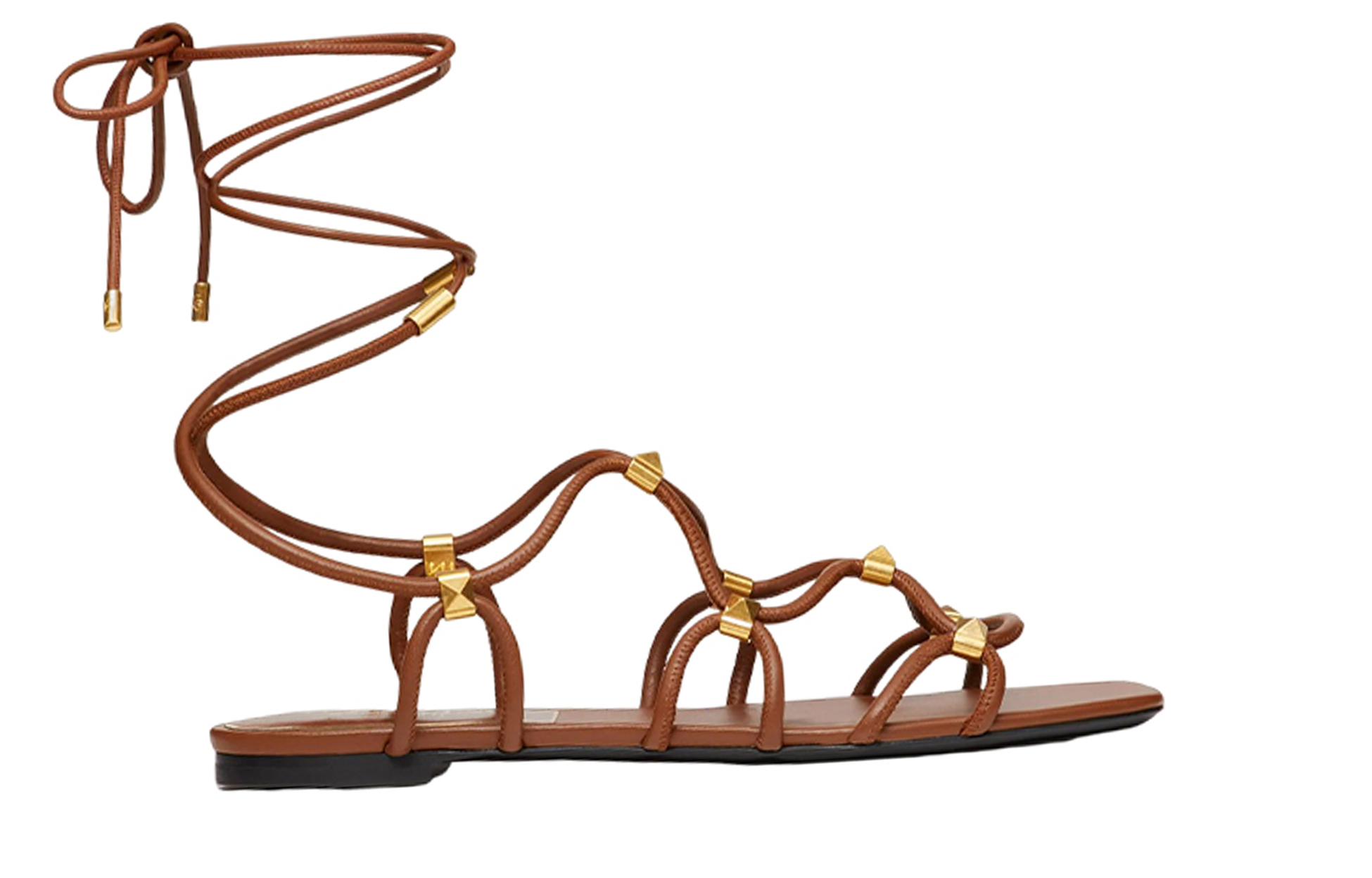 (W) Valentino Rockstud 'Brown Gladiator Flat Sandals' 圖 2