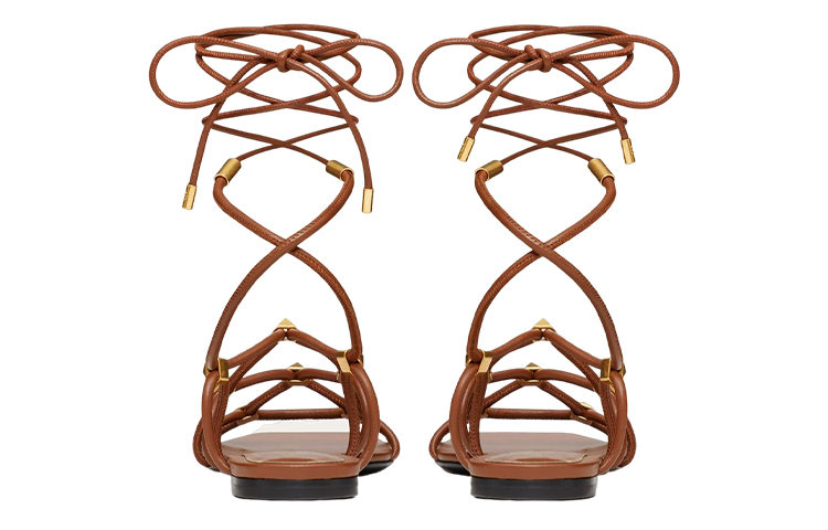 (W) Valentino Rockstud 'Brown Gladiator Flat Sandals' 圖 5
