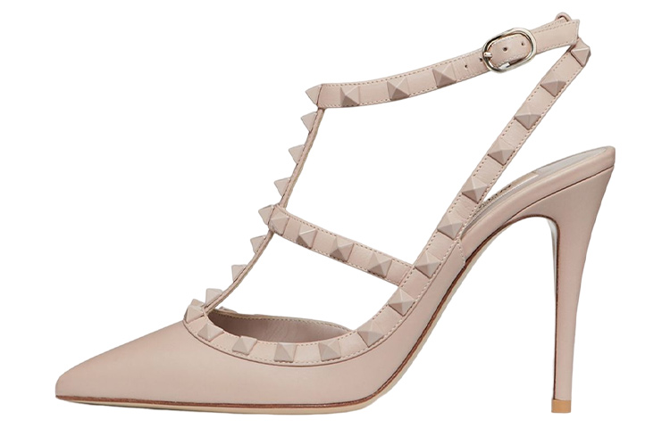 (Women) Valentino Rockstud 'Brown Leather Buckle Pointed Stiletto' 2W2S0393VB8P45