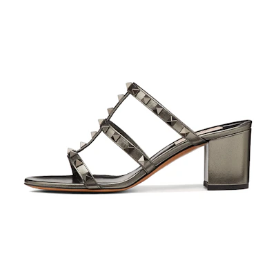 (W) Valentino Rockstud 'Metallic Calfskin Silver Grey'