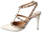 Buy 華倫天奴 VALENTINO Rockstud 皮革鉚釘搪瓷搭扣舒適細跟高跟鞋 女款 淡粉色