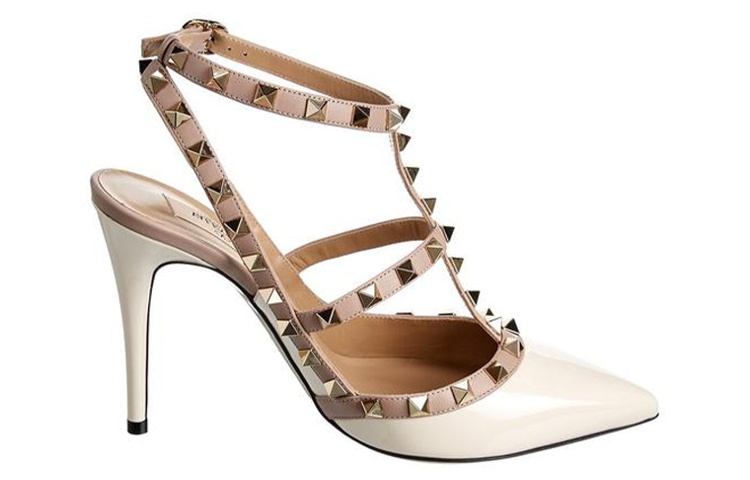 Order 華倫天奴 VALENTINO Rockstud 皮革鉚釘搪瓷搭扣舒適細跟高跟鞋 女款 淡粉色