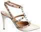 Order 華倫天奴 VALENTINO Rockstud 皮革鉚釘搪瓷搭扣舒適細跟高跟鞋 女款 淡粉色