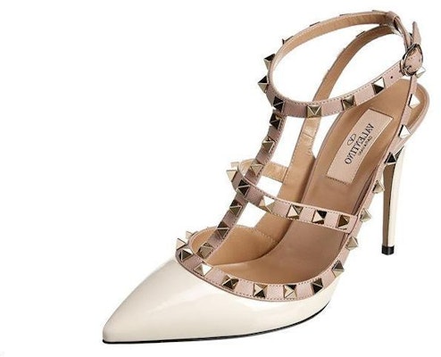 華倫天奴 VALENTINO Rockstud 皮革鉚釘搪瓷搭扣舒適細跟高跟鞋 女款 淡粉色 Lookbook 華倫天奴 VALENTINO Rockstud 皮革鉚釘搪瓷搭扣舒適細跟高跟鞋 女款 淡粉色