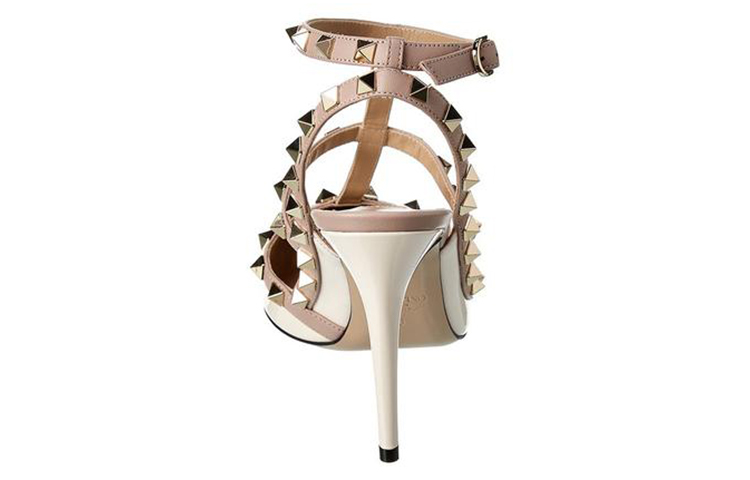 Purchase 華倫天奴 VALENTINO Rockstud 皮革鉚釘搪瓷搭扣舒適細跟高跟鞋 女款 淡粉色