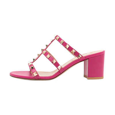 (W) Valentino Rockstud 'Pink Open-Toe Slide'