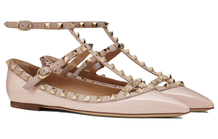 (W) Valentino Rockstud 'Pink Patent Ankle-Strap Ballet Flats' 圖 2