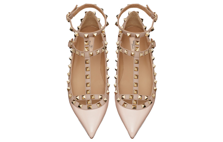 (W) Valentino Rockstud 'Pink Patent Ankle-Strap Ballet Flats' 圖 3