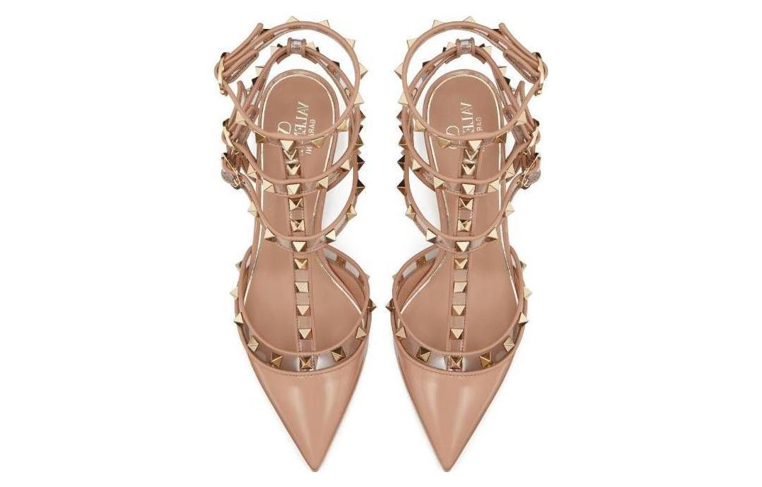 Shop Valentino 華倫天奴 Rockstud 漆皮 繫帶鉚釘 高跟鞋 女款 粉色