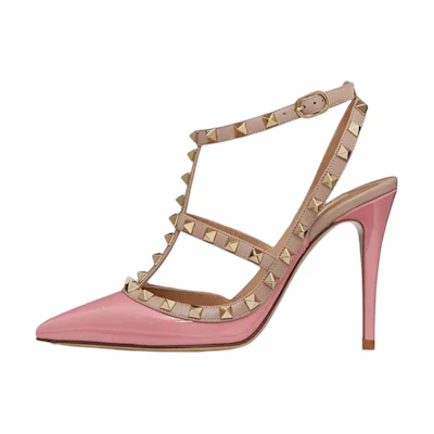 (W) Valentino Rockstud 'Pink Patent Studded Pumps'