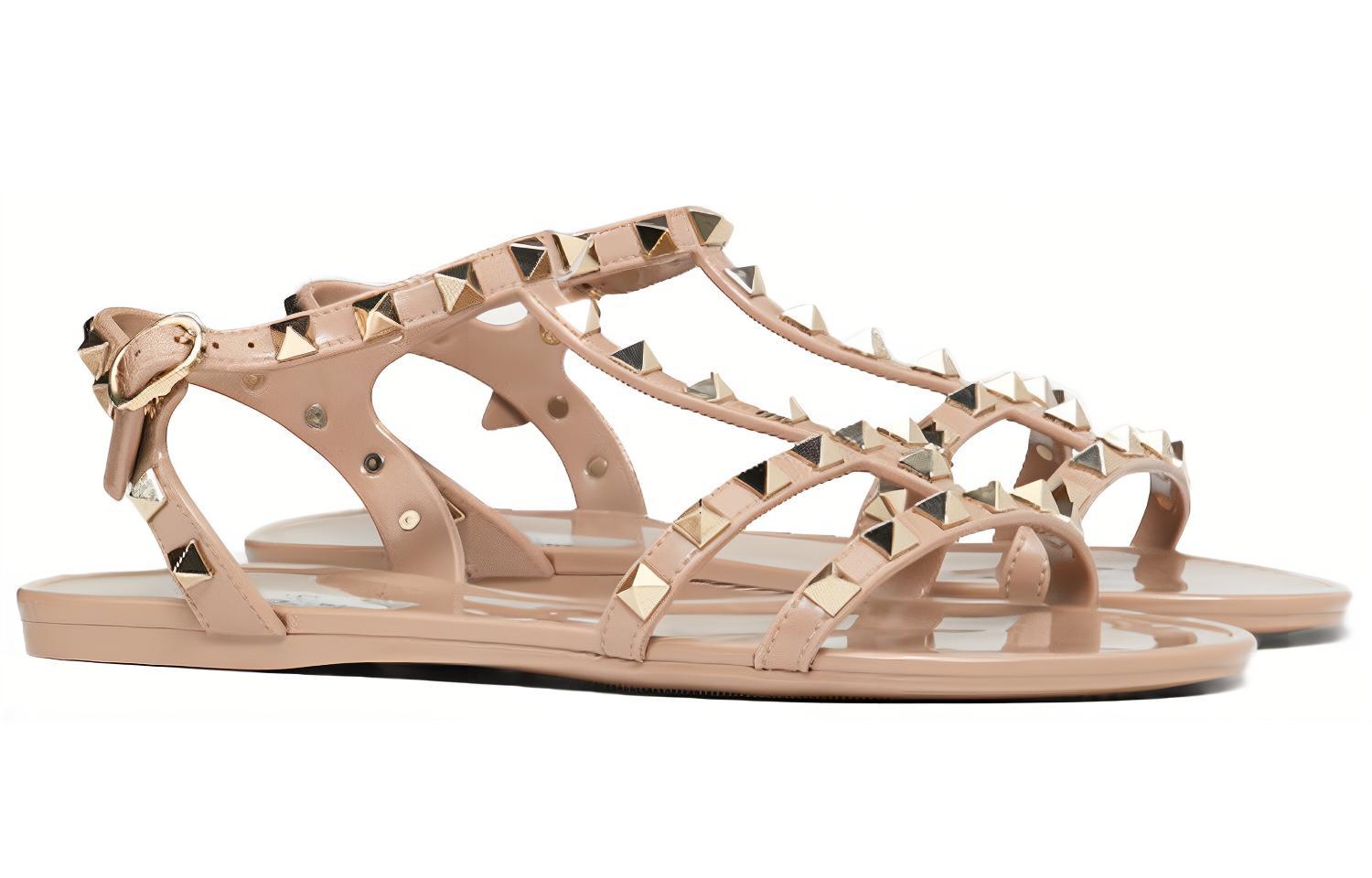 Lookbook (W) Valentino Rockstud 'Sandal Datar Karet Merah Muda' ZW2S0H38PVSP45