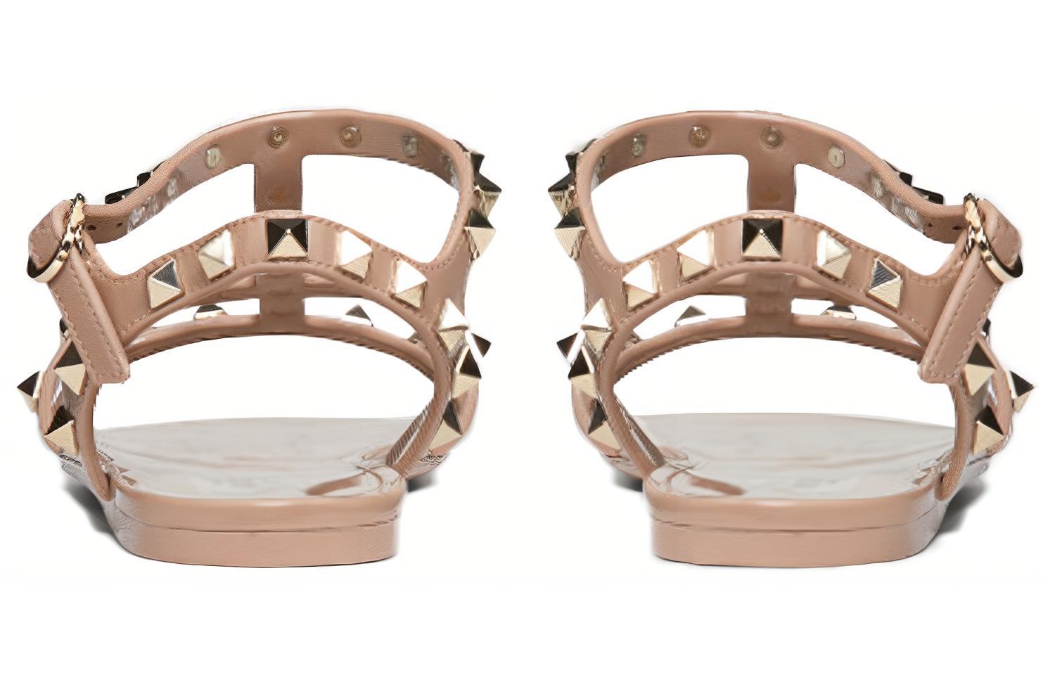 Shop (W) Valentino Rockstud 'Sandal Datar Karet Merah Muda' ZW2S0H38PVSP45