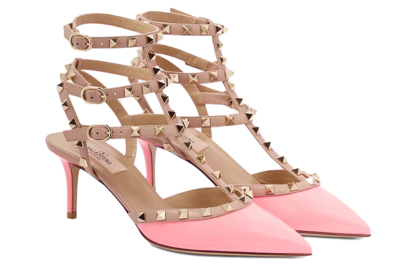 Lookbook 華倫天奴 Rockstud 皮革 尖頭 鉚釘 細跟 高跟鞋 6.5cm 女款 粉色