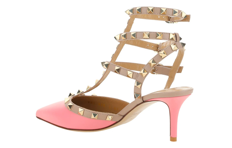 Shop 華倫天奴 Rockstud 皮革 尖頭 鉚釘 細跟 高跟鞋 6.5cm 女款 粉色