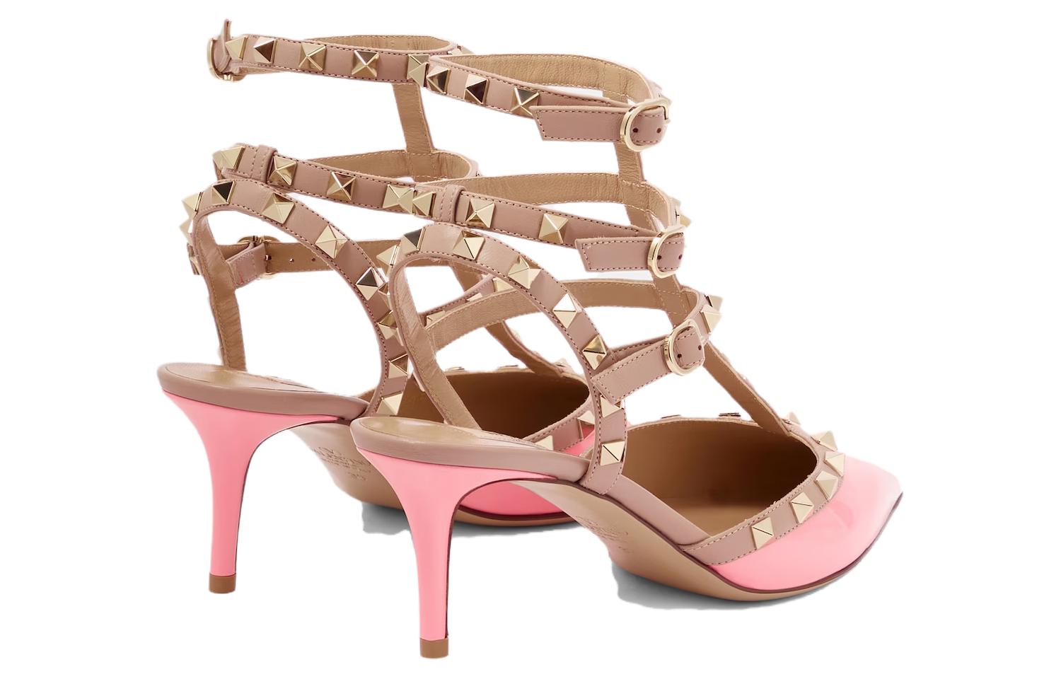 Purchase 華倫天奴 Rockstud 皮革 尖頭 鉚釘 細跟 高跟鞋 6.5cm 女款 粉色