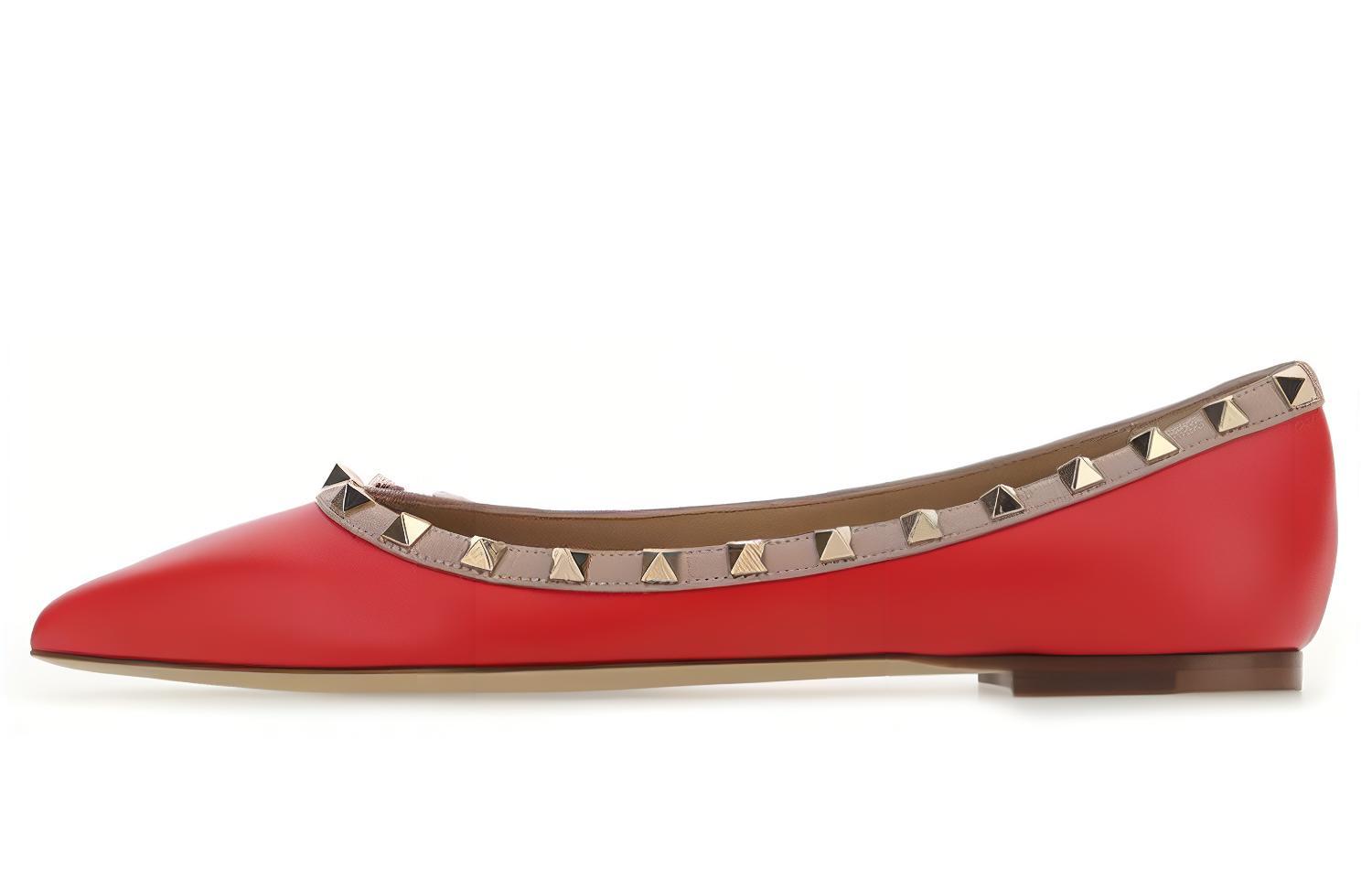 (W) Valentino Rockstud 'Red Ballet Flats'