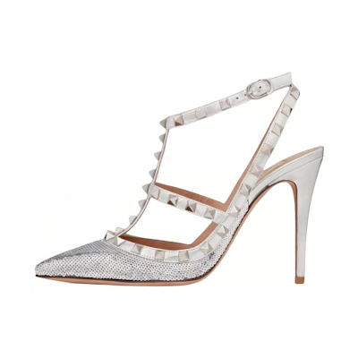 (W) Valentino Rockstud 'Silver Stiletto'