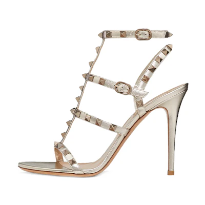 (W) Valentino Rockstud 'Silver Stiletto Slide'