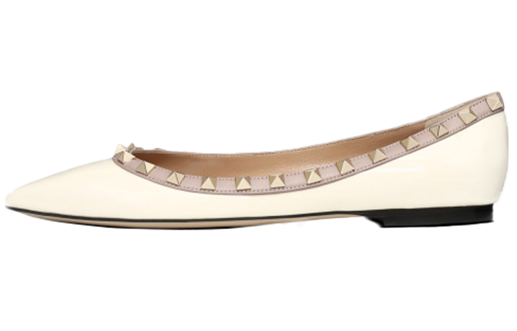 (W) Valentino Rockstud 'White Flats'