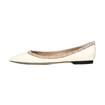 (W) Valentino Rockstud 'White Flats'