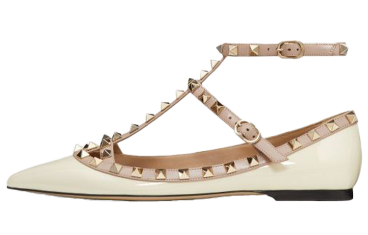 (W) Valentino Rockstud 'White Patent Ballet Flats'