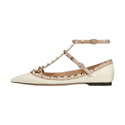 (W) Valentino Rockstud 'White Patent Ballet Flats'
