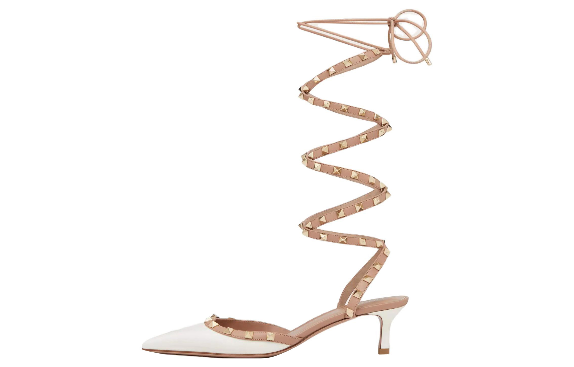 (W) Valentino Rockstud 'White Patent Pointed Toe Slingback Pumps'