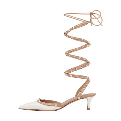 (W) Valentino Rockstud 'White Patent Pointed Toe Slingback Pumps'