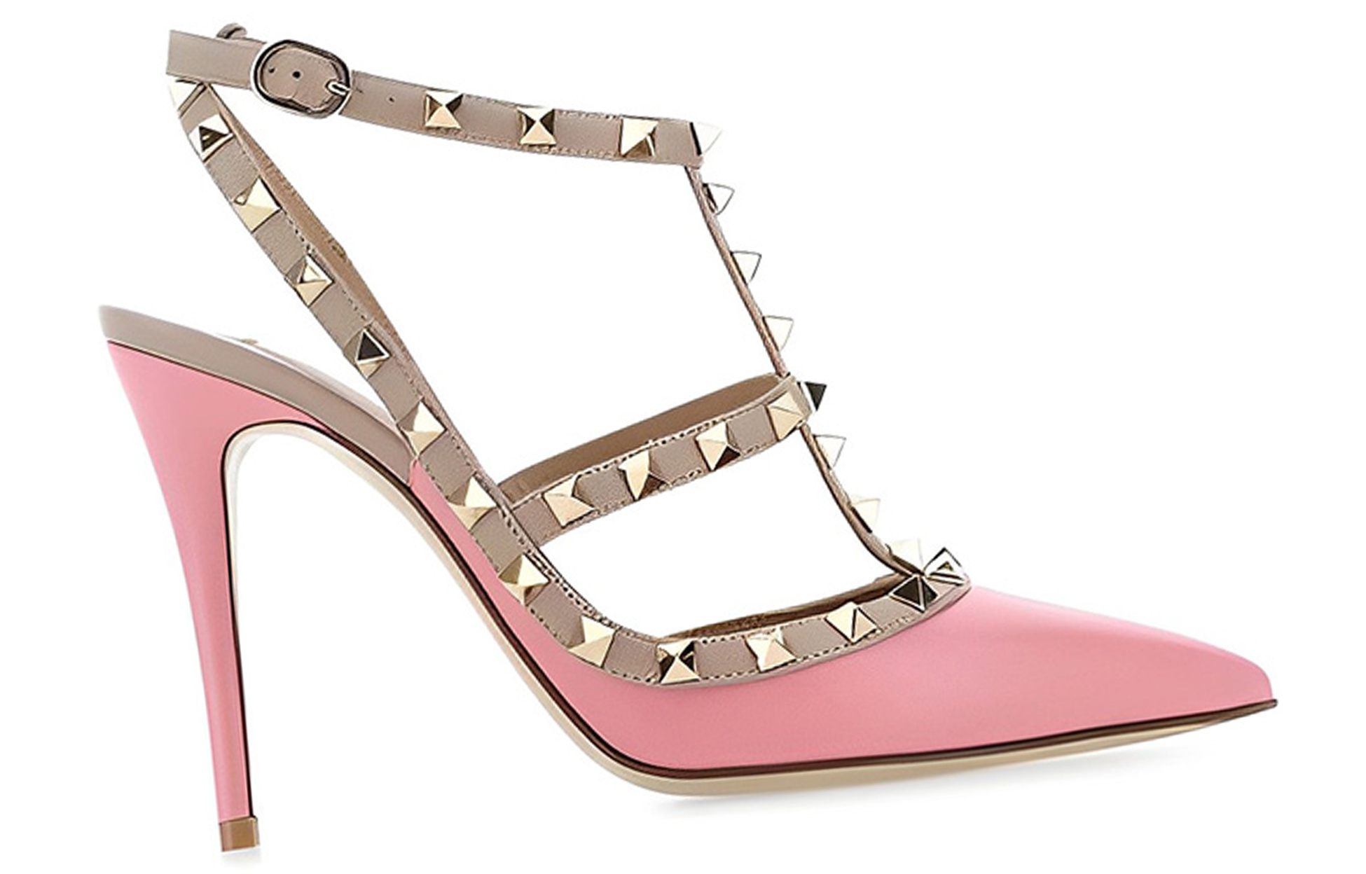 Order 華倫天奴 皮革 搭扣鉚釘 細跟 高跟鞋 女款 粉色