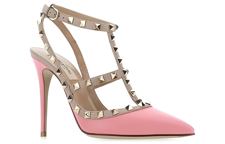 Lookbook 華倫天奴 皮革 搭扣鉚釘 細跟 高跟鞋 女款 粉色