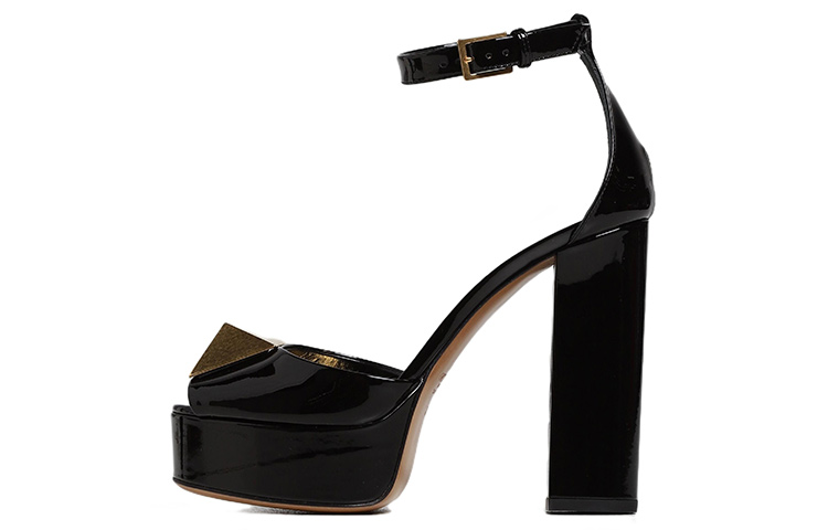 (Women) Valentino Rockstud Block Heel Sandal 'Black' 1W2S0EA3LAF0NO