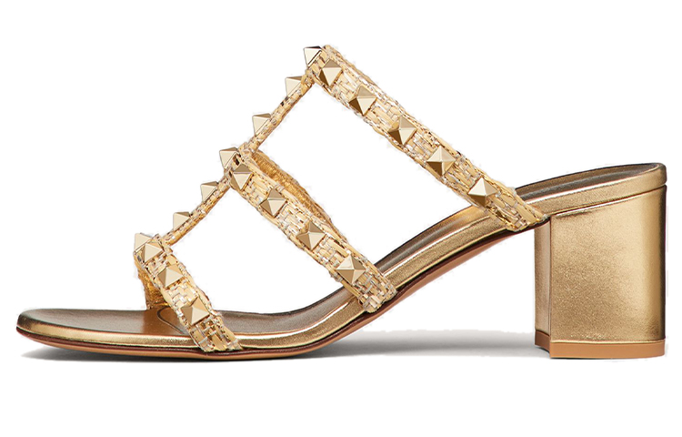 (Women) Valentino Rockstud Block Heel Sandal 'Gold' 2W2S0C47AGPJZE