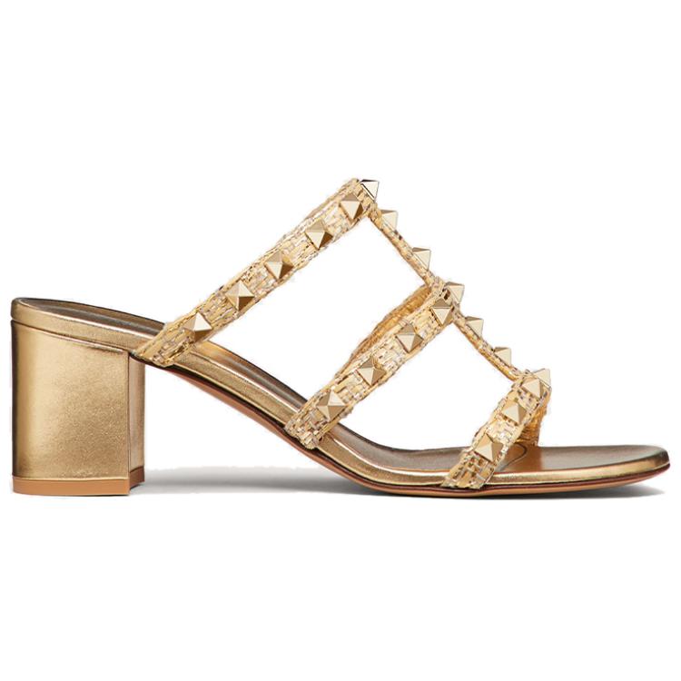 (W) Valentino Rockstud Block Heel Sandal 'Gold' 圖 2