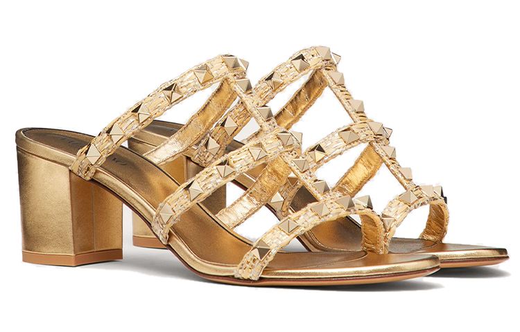(W) Valentino Rockstud Block Heel Sandal 'Gold' 圖 3